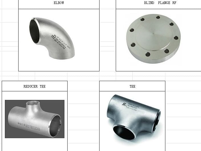 Accesorios de acero inoxidable: codos, tees, reductores concéntricos y bridas ciegas y slip-on